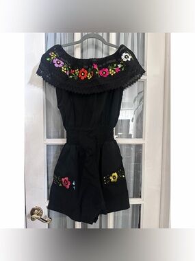 MEXICANA Black Floral Embroidered Romper